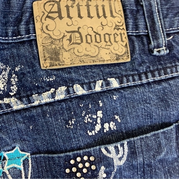 Artful Dodger Vintage Embroidered Rhinestone Wide Leg Relaxed Jeans Worn 40x33 - Picture 11 of 16